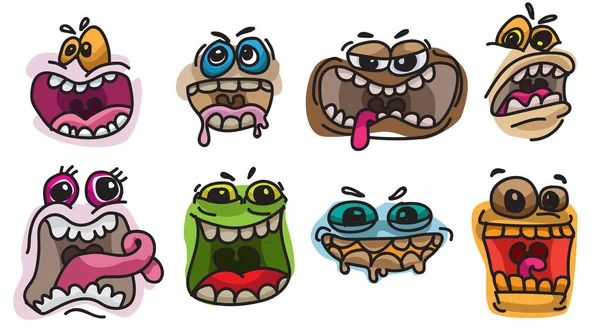 Dibujos Animados Lindo Monstruo Divertidas Criaturas Fantásticas Con Emociones Felices — Vector de stock