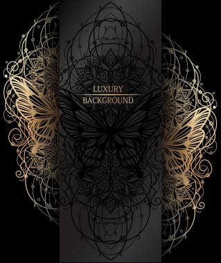 Soyut sanat çizgileri, altın kaplamalı siyah zemin