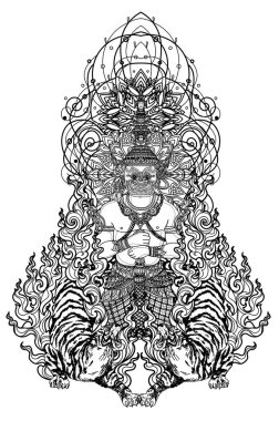 Dövme sanatı thai dev desen edebiyat el çizimi