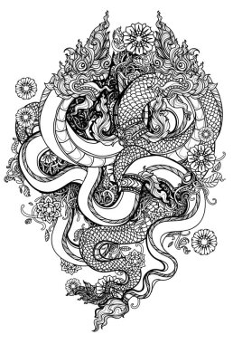 Tattoo art thai dragon hand çizim ve çizim