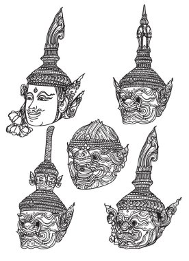 Dövme sanatı devi set el çizimi ve çizim siyah ve beyaz