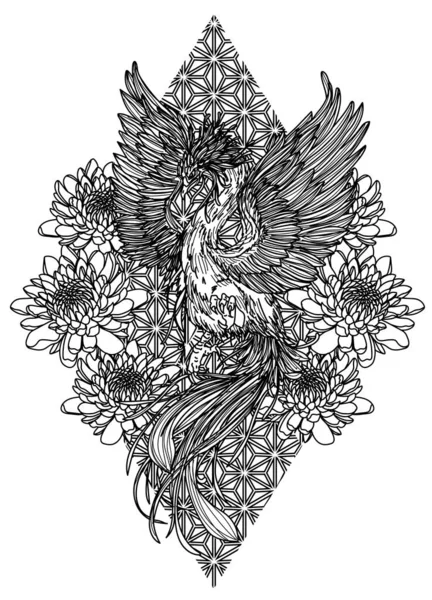 Tatuaje Arte Cisne China Flor Dibujo Mano Boceto Blanco Negro — Archivo Imágenes Vectoriales