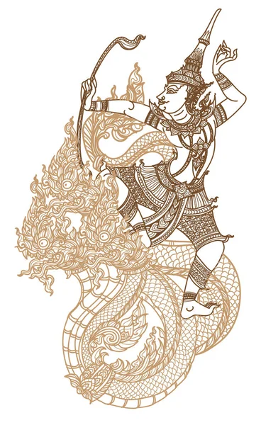 Tatoeëren Kunst Thai Vogel Thai Draak Patroon Literatuur Hand Tekening — Stockvector