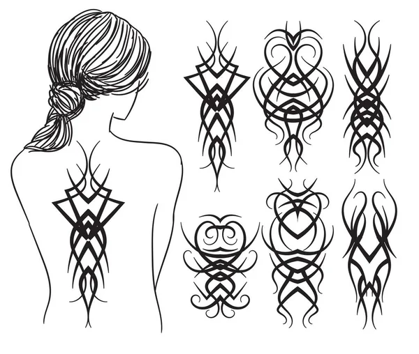 Tetoválás Művészet Stílus Törzsi Tetoválás Gyűjtemény Rajz Vázlat Fekete Fehér — Stock Vector