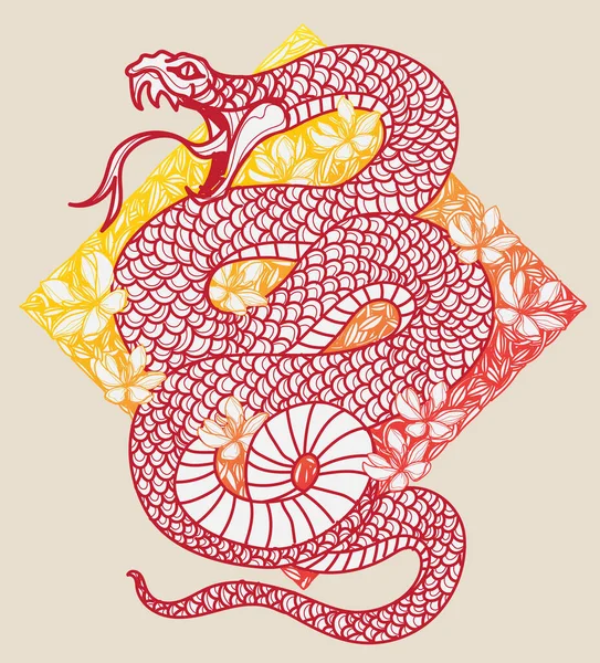 Татуювання Мистецтво Змія Квітка Малюнок Колір Ескізу Старовинний — стоковий вектор