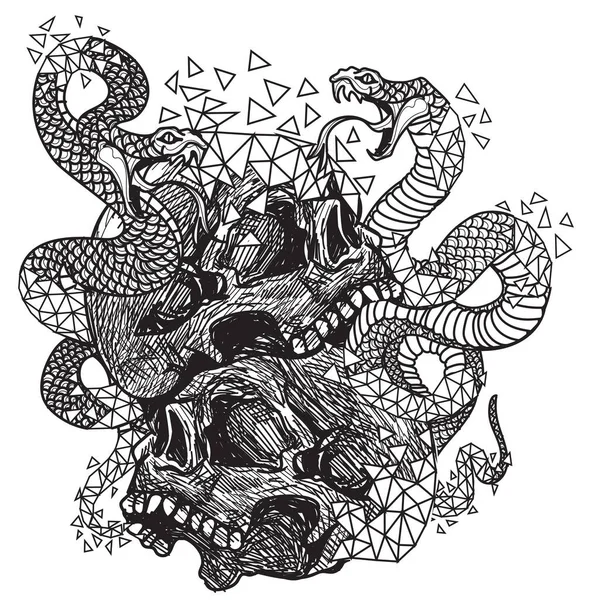 Tetování Lebka Hadí Ruka Kresba Skica — Stockový vektor