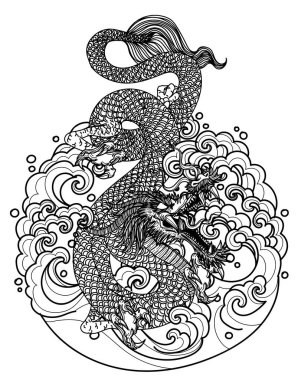 Gelgitlerde dövmeli sanat dargonu siyah beyaz çizim yapıyor