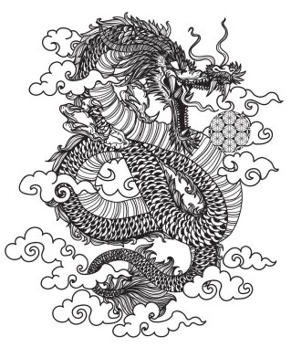 Dövme sanatı dargon el çizim siyah beyaz