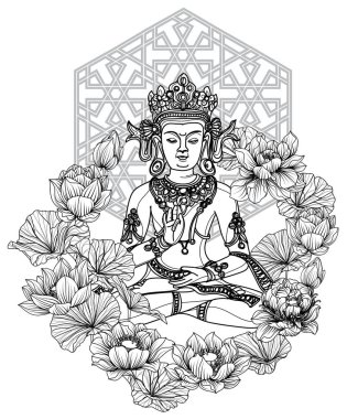 Lotus el çizimi ve çizimi üzerine dövme sanatı Buddha tasarımı