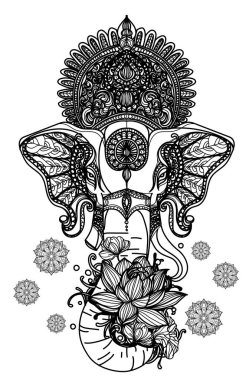 El çizimi çizim Ganesh Chaturthi siyah beyaz