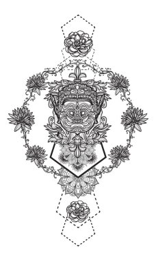 Dövme sanatı devi set el çizimi ve çizim siyah ve beyaz