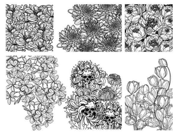 图画黑白相间的花 — 图库矢量图片
