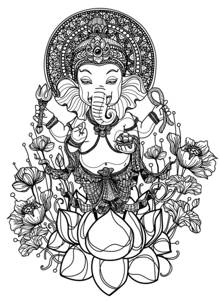 Bosquejo Dibujado Mano Ganesh Chaturthi Blanco Negro — Vector de stock