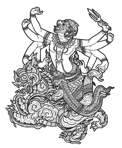 Татуировка Искусства Тигр Обезьяна Тайская Рука Рисунок Эскиз Черно Белый — стоковый вектор