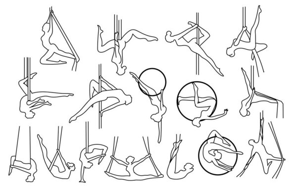 Yoga silhouettes sketch black and white