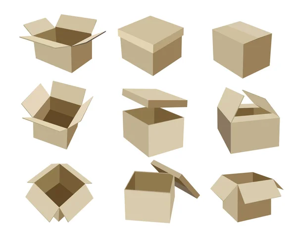 Parcel Packaging Isometric Packaging Boxes Set — Stock Vector