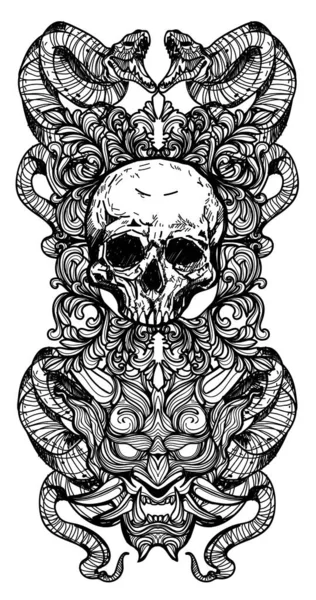 Татуировка Черепа Змей Рука Рисунок — стоковый вектор