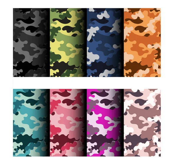 Grandes Patrones Camuflaje Con Diferentes Colores — Vector de stock