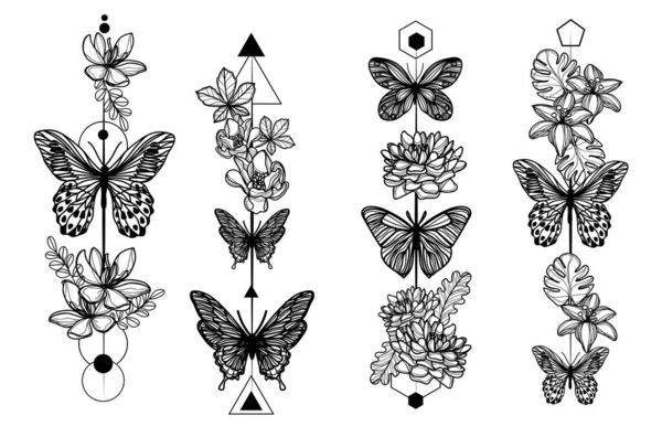 Tetování Umění Motýl Skica Černá Bílá — Stockový vektor