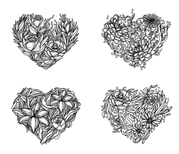 Цветы Ручной Работы Эскиз Черно Белый — стоковый вектор