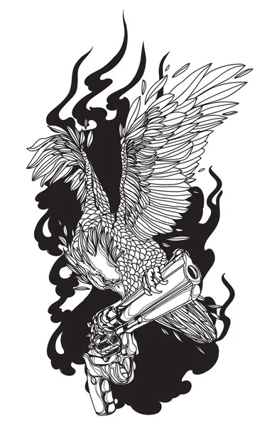 Tattoo Art Eagle Gun Hand Drawing — Stock Vector