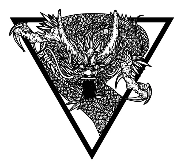 Tatuaje Arte Dargon Dibujo Mano Boceto Blanco Negro — Vector de stock