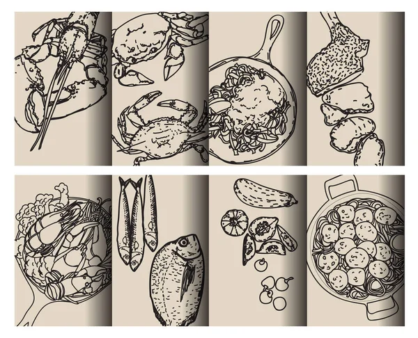 Alimentation Nature Motifs Sans Couture Dessin Main Croquis Pour Arrière — Image vectorielle