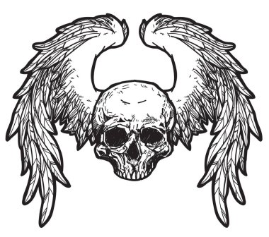 Dövme sanat kafatası çizimi ve çizimi siyah beyaz