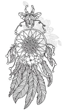 Dövmeli el, düş kapanı çiziyor. Siyah beyaz.