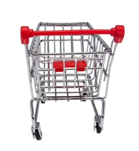 Carrello Shopping Argento Supermercato Bianco Sfondo — Foto Stock