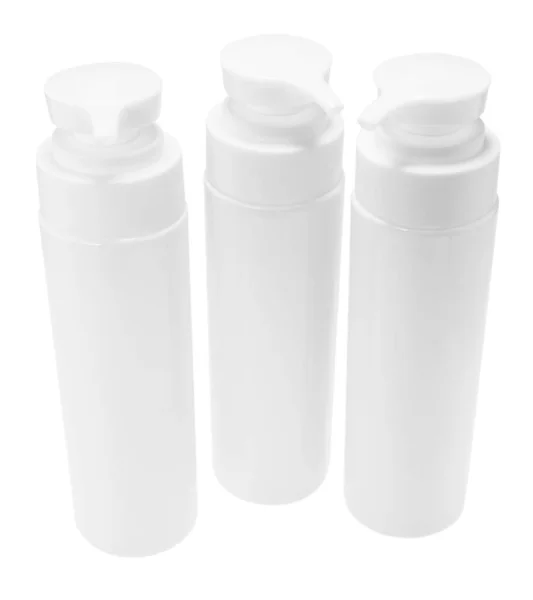 Frascos Plástico Fondo Blanco Cuidado Piel —  Fotos de Stock