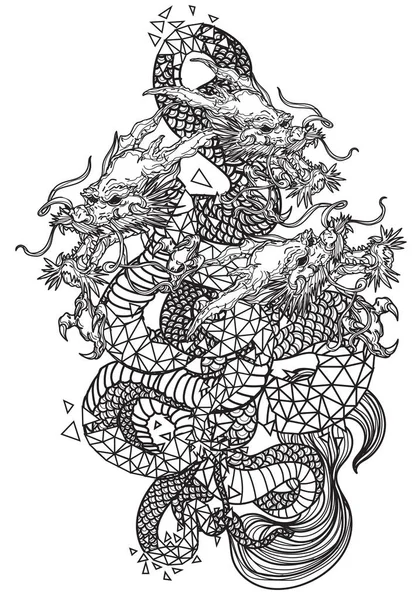 Tattoo Art Dragon Hand Drawing Sketch — Stock Vector