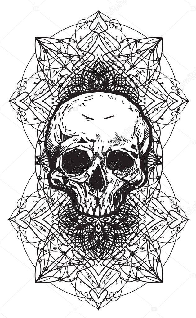 tattoo art skull sketch black and white