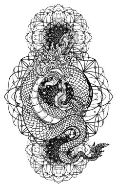 Tattoo art thai dragon el çizimi ve çizimi