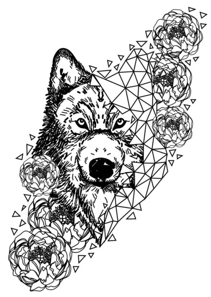 Tattoo Art Wolf Hand Drawing Sketch — Stock Vector