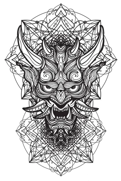 Diablo Arte Tatuaje Mano Dibujo Boceto — Vector de stock