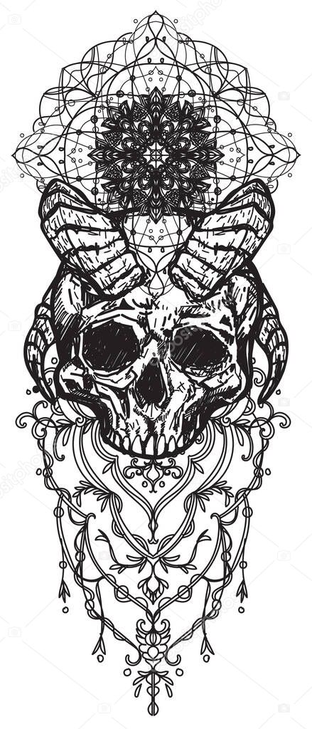 Tattoo art skull devil drawing and sketch black and white