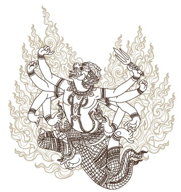 Tattoo sanat maymunu Tayland edebiyatı el çizimi ve çizimi