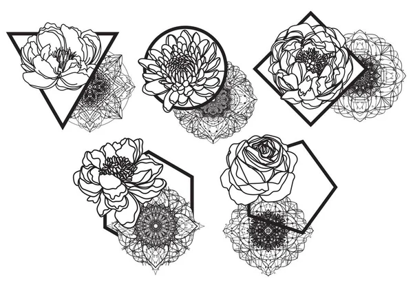 Рисунок Эскиз Набора Цветов Татуировки — стоковый вектор