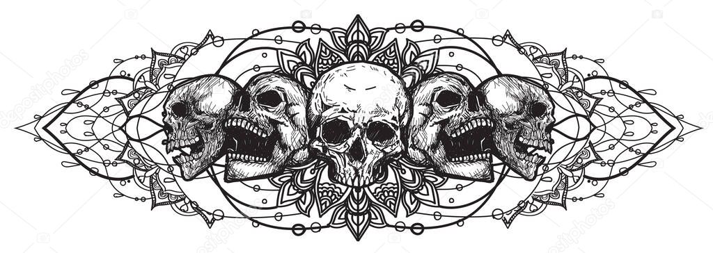 tattoo art skull sketch black and white