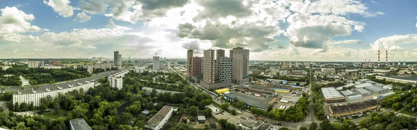 Panorama Drone Uma Área Residencial Moscou Novos Edifícios Arranha Céus — Fotografia de Stock