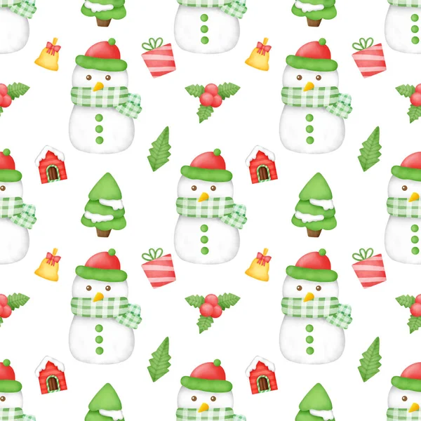 Watercolor Seamless Pattern Cute Christmas Tigers — Stock Photo, Image