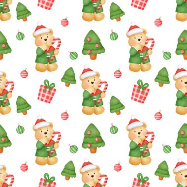 Noel ve yeni yıl şirin ayılarla kusursuz desenler.