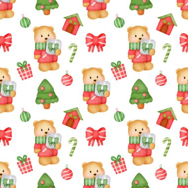 Noel ve yeni yıl şirin ayılarla kusursuz desenler.