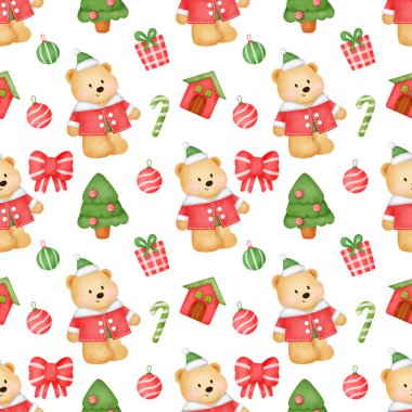 Noel ve yeni yıl şirin ayılarla kusursuz desenler.