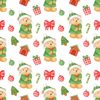 Noel ve yeni yıl şirin ayılarla kusursuz desenler.