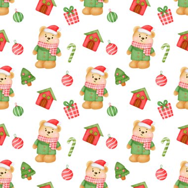 Noel ve yeni yıl şirin ayılarla kusursuz desenler.