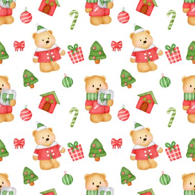 Noel ve yeni yıl şirin ayılarla kusursuz desenler.