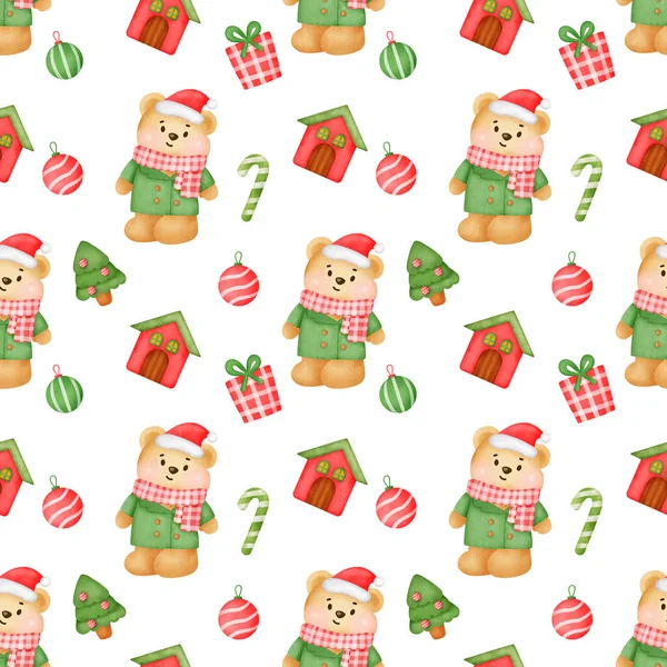 Weihnachten Und Neujahr Nahtlose Muster Mit Niedlichen Bären — Stockfoto