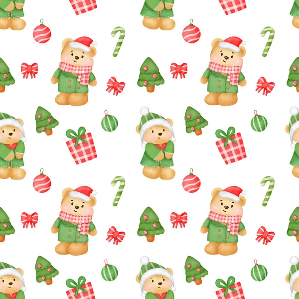 Weihnachten Und Neujahr Nahtlose Muster Mit Niedlichen Bären — Stockfoto